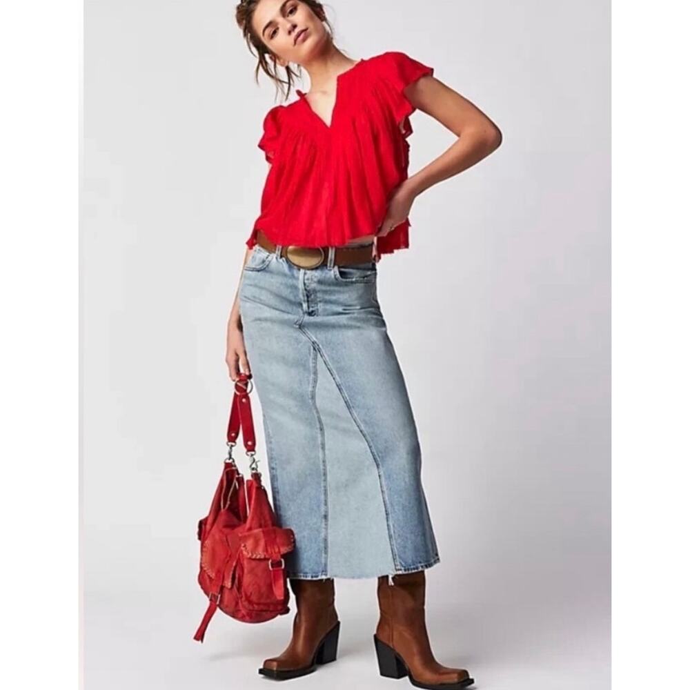 Free People One Padma Crinkle Gauze Flutter Sleeve V-Neck Top Medium - Picture 2 of 8